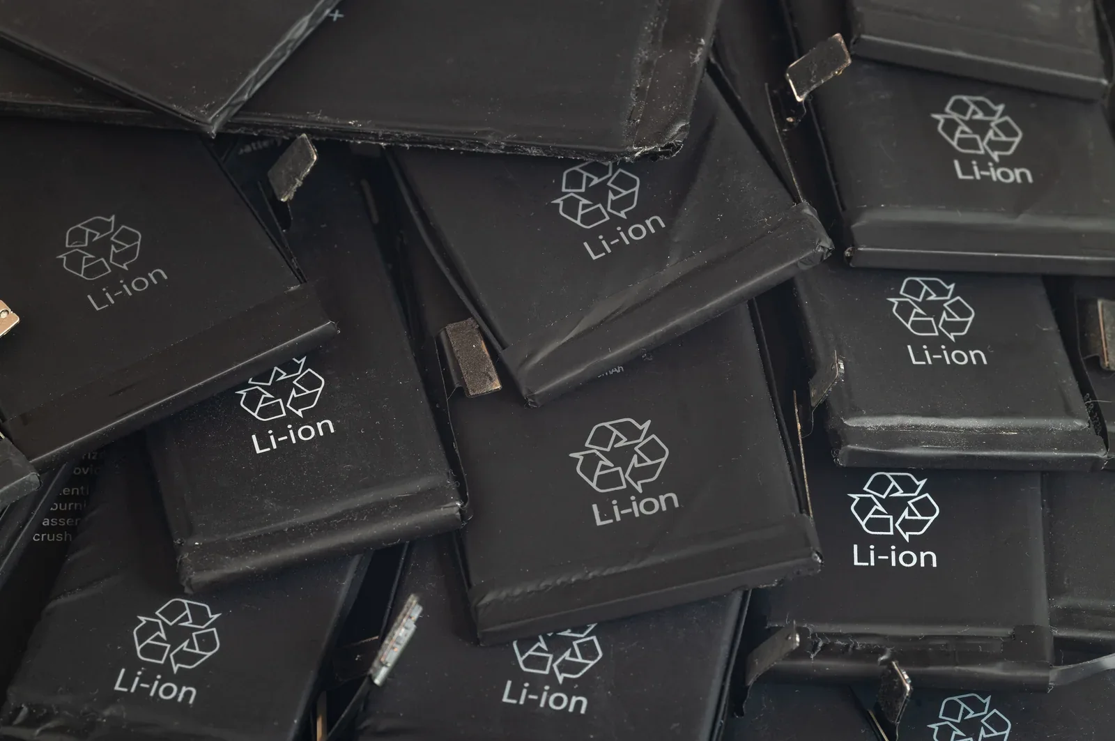 Used lithium-ion battery packs collected for separate handling.