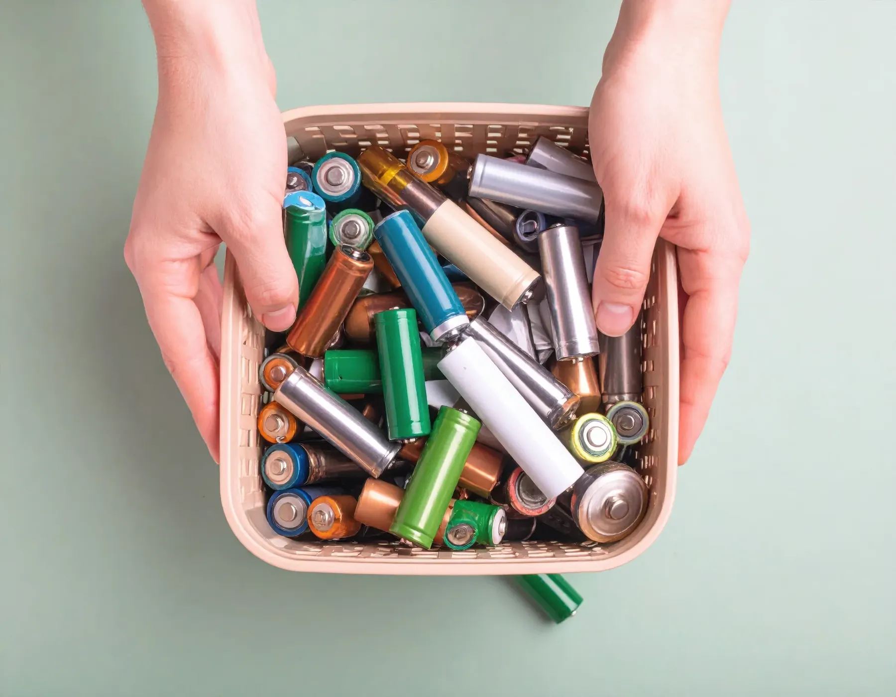 Basket of used household batteries.